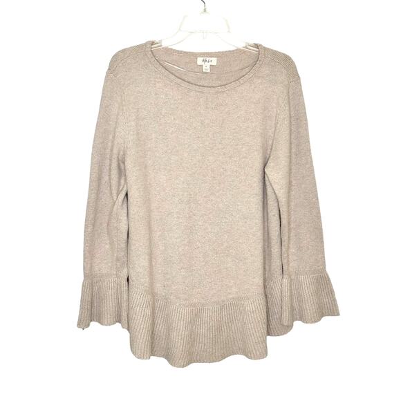 Style & Co. Beige Ribbed Ruffle Hem and Cuffs Pullover Tunic Sweater - Picture 2 of 10